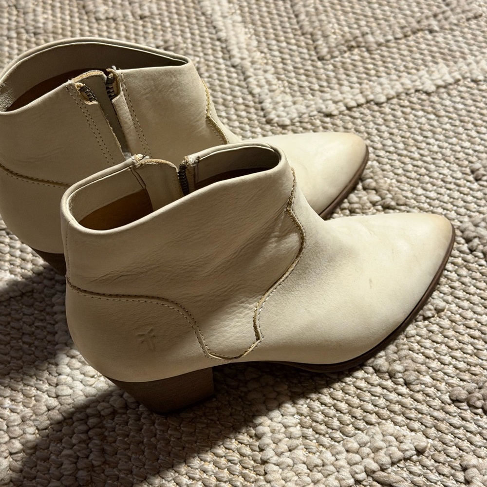 Frye Cream Leather Ankle Booties